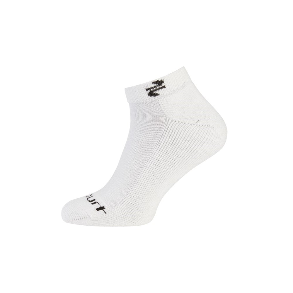 A pair of white, low-cut golf socks with the brand name 'Stuburt' visible on the ankle area
