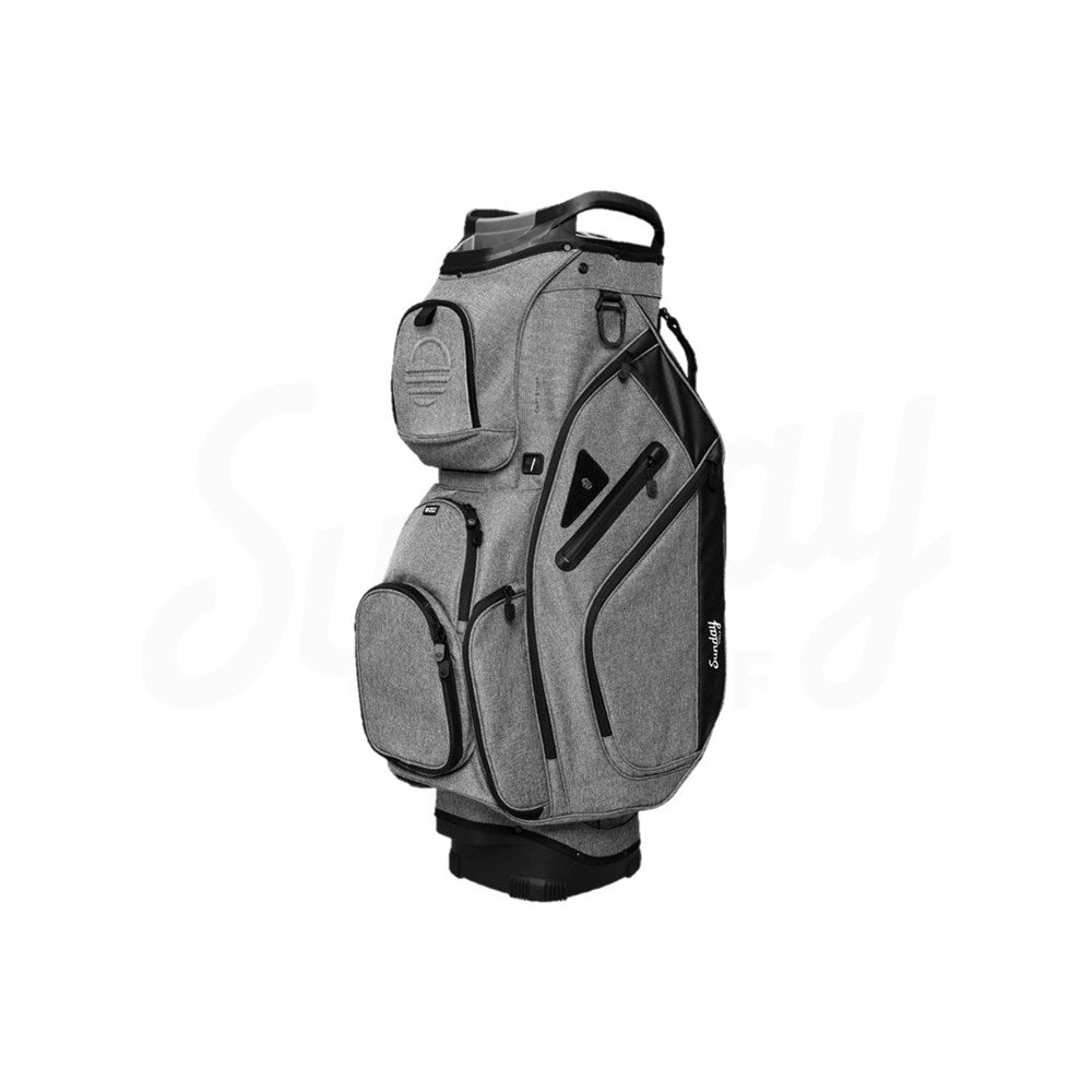 Gray golf bag with black accents on a white background