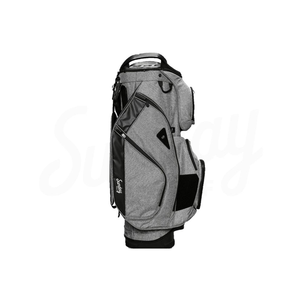 Gray and black golf bag on a white background