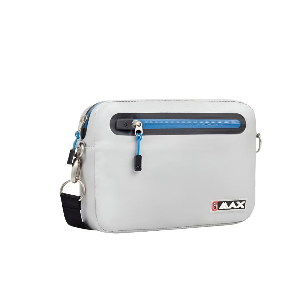 A white BIG MAX branded golf accessory bag with a zipper and a blue pull tab.