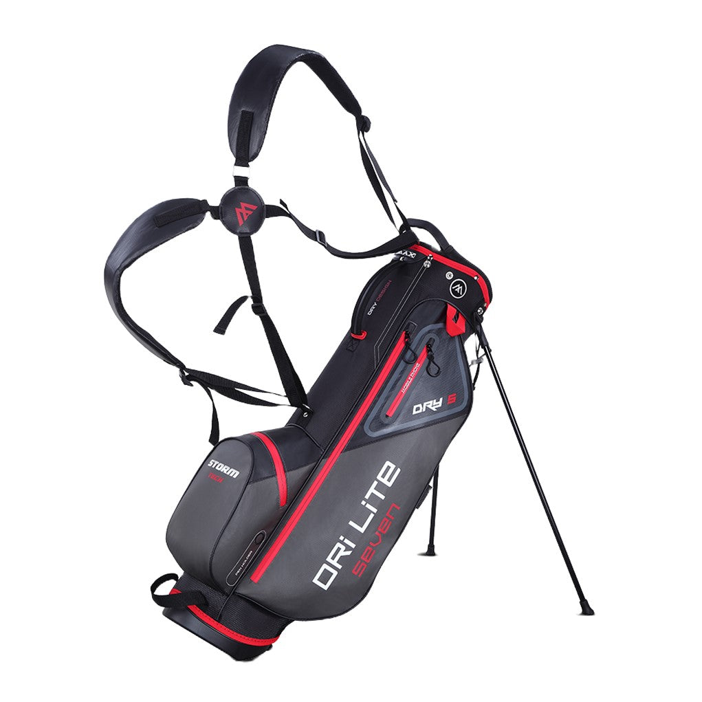 A black and red BIG MAX golf stand bag with shoulder straps, featuring multiple pockets and the Dri Lite technology label.