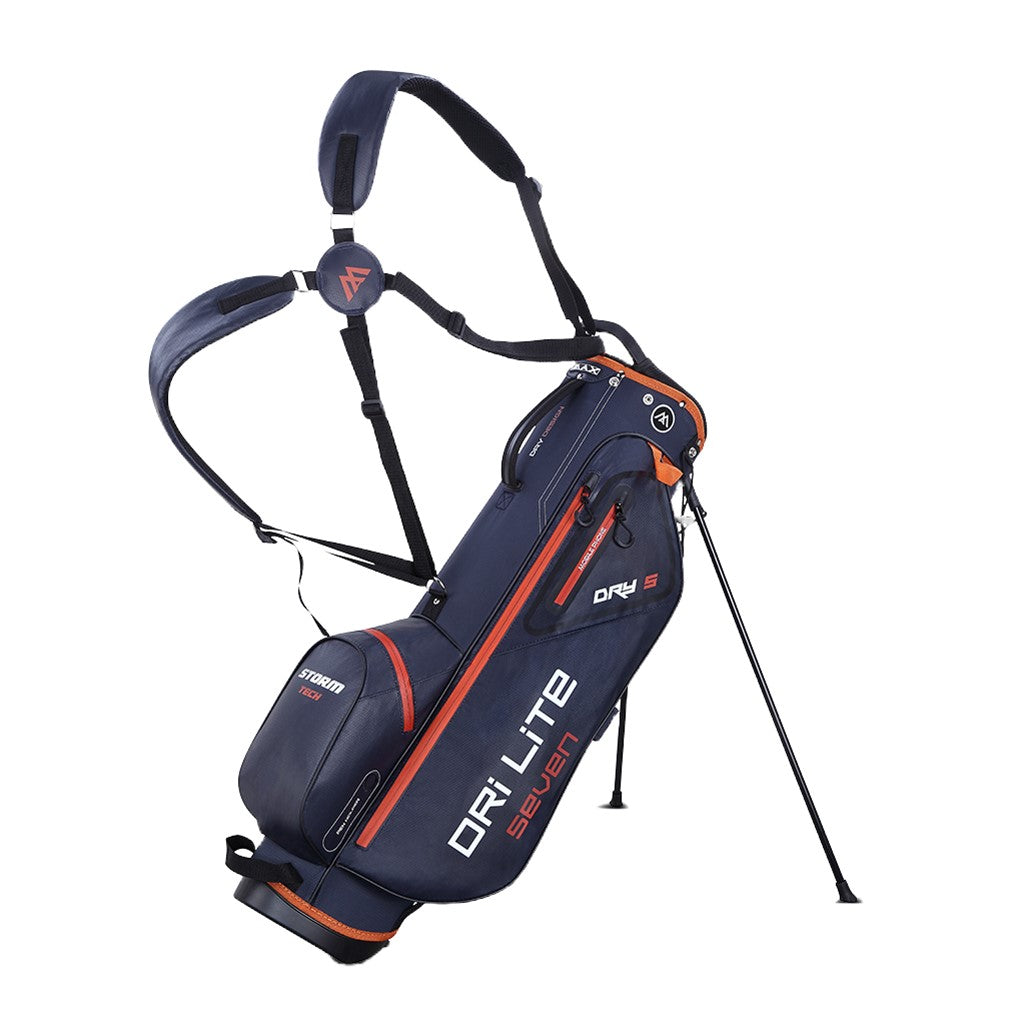 A blue and orange BIG MAX golf stand bag with shoulder straps, featuring multiple pockets and the Dri Lite technology label.