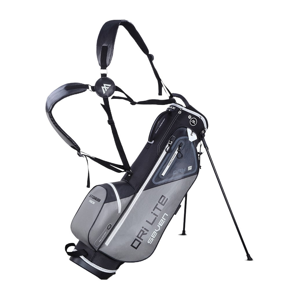 A black and silver BIG MAX golf stand bag with shoulder straps, featuring multiple pockets and the Dri Lite technology label.