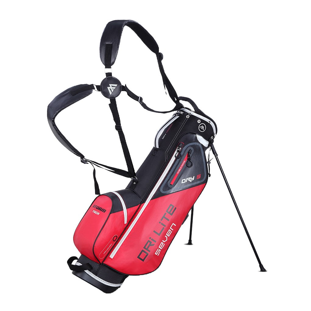 A black and red BIG MAX golf stand bag with shoulder straps, featuring multiple pockets and the Dri Lite technology label.