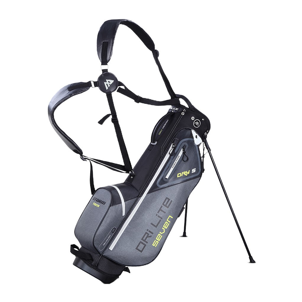 A black and silver BIG MAX golf stand bag with shoulder straps, featuring multiple pockets and the Dri Lite technology label.