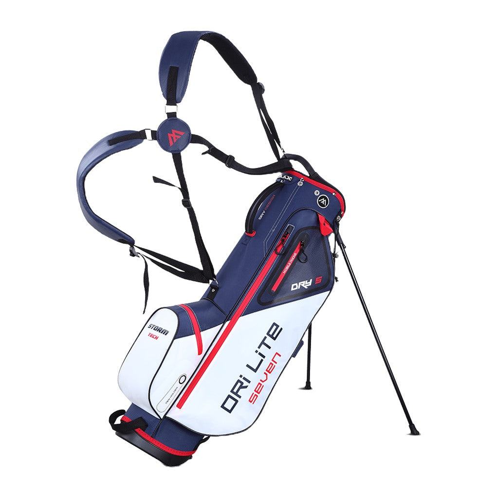 A blue and red BIG MAX golf stand bag with shoulder straps, featuring multiple pockets and the Dri Lite technology label.