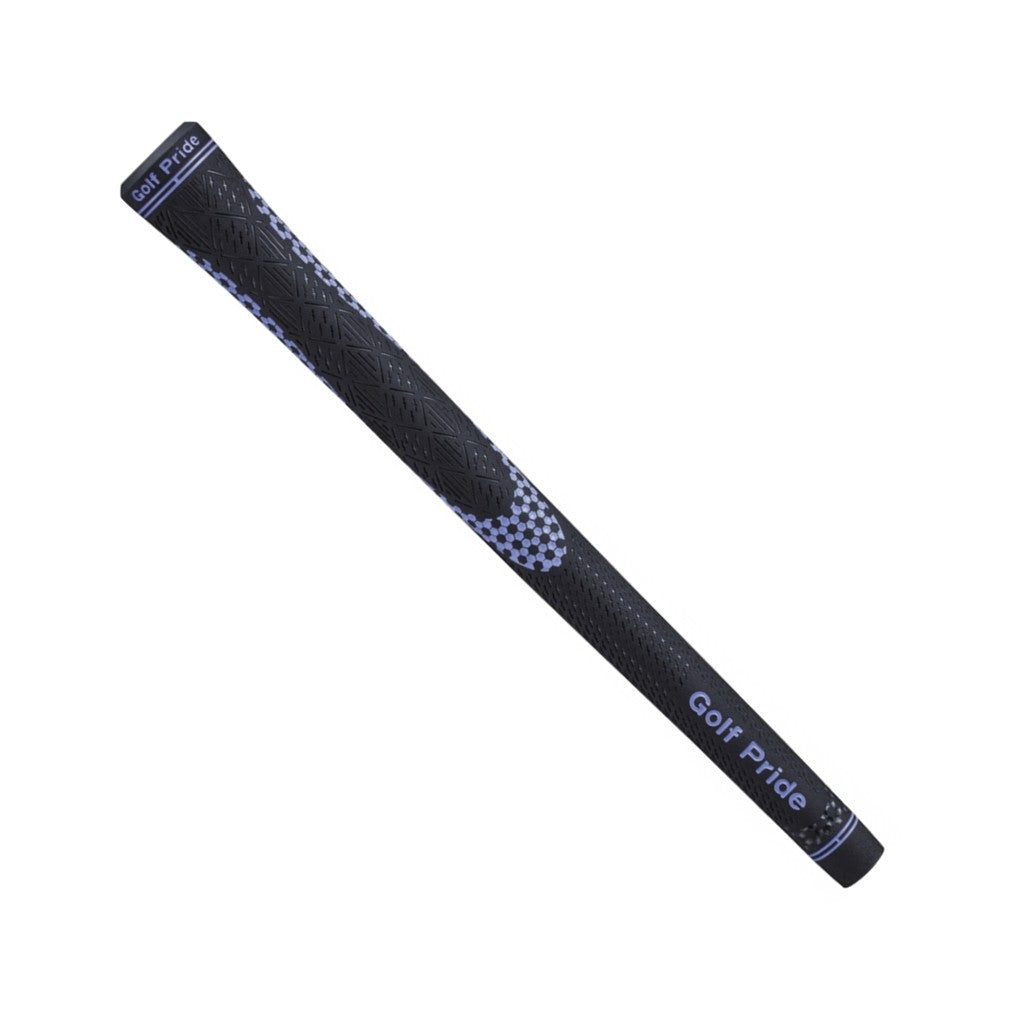 A black Golf Pride golf club grip with a geometric pattern.