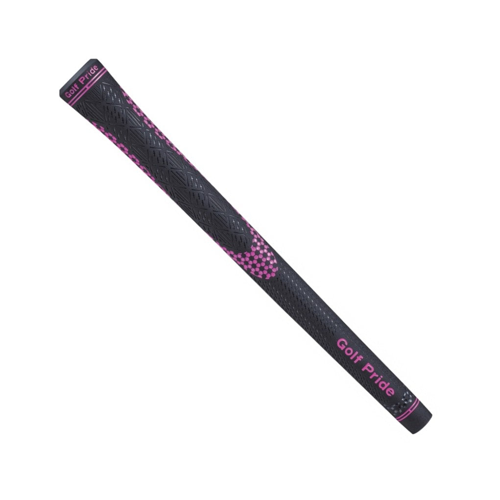 A pink Golf Pride golf club grip with a geometric pattern.