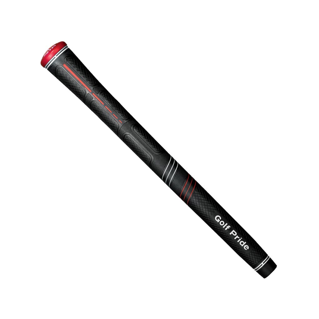 A black Golf Pride CP2 Pro golf club grip with red detailing.
