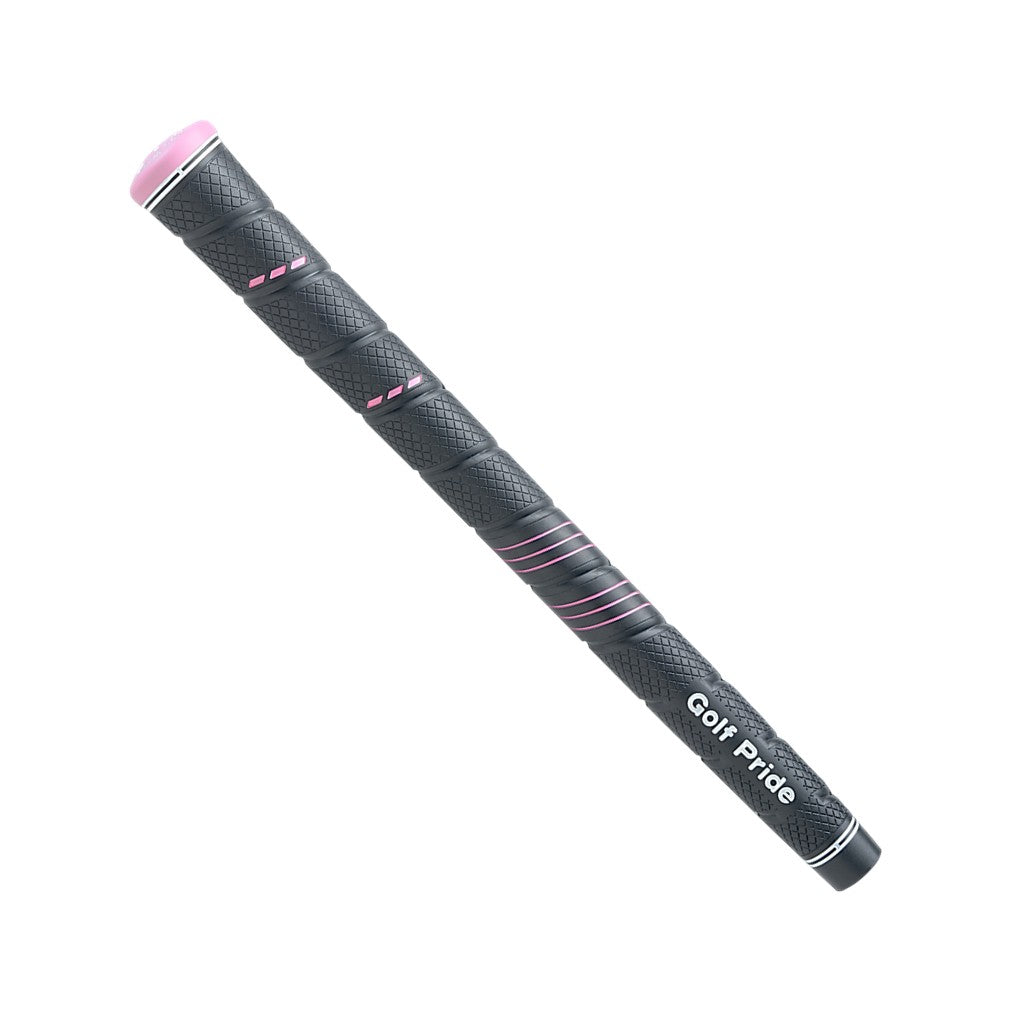 A pink Golf Pride CP2 Wrap golf club grip with blue accents.