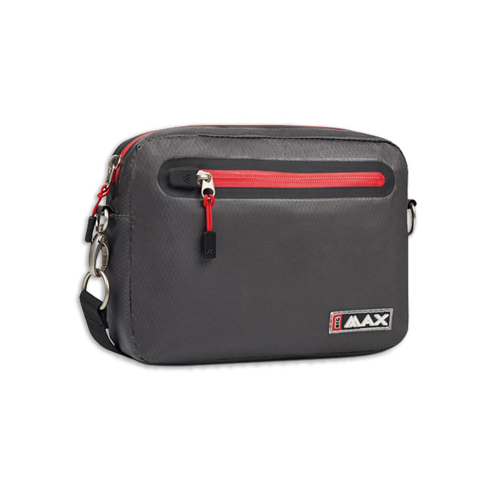 A black BIG MAX branded golf accessory bag with a zipper and a red pull tab.