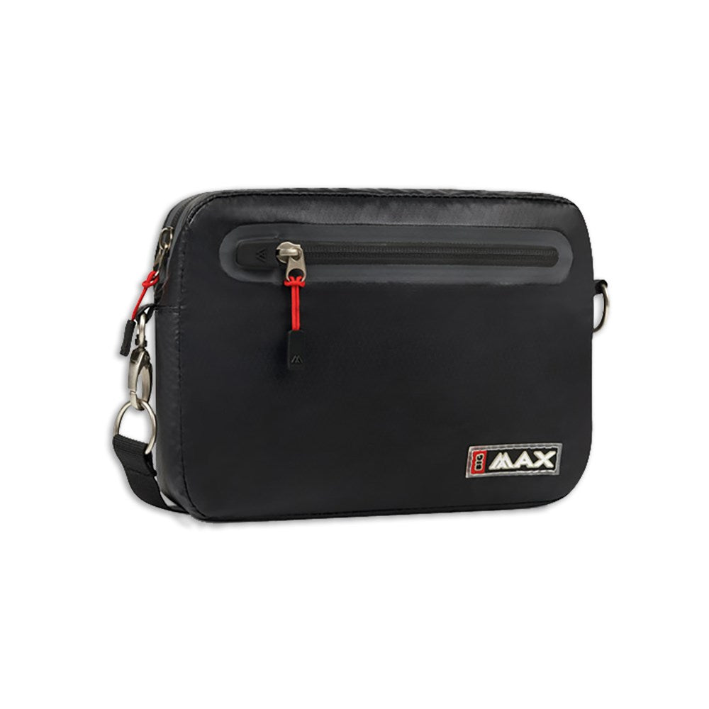 A black BIG MAX branded golf accessory bag with a zipper and a red pull tab.