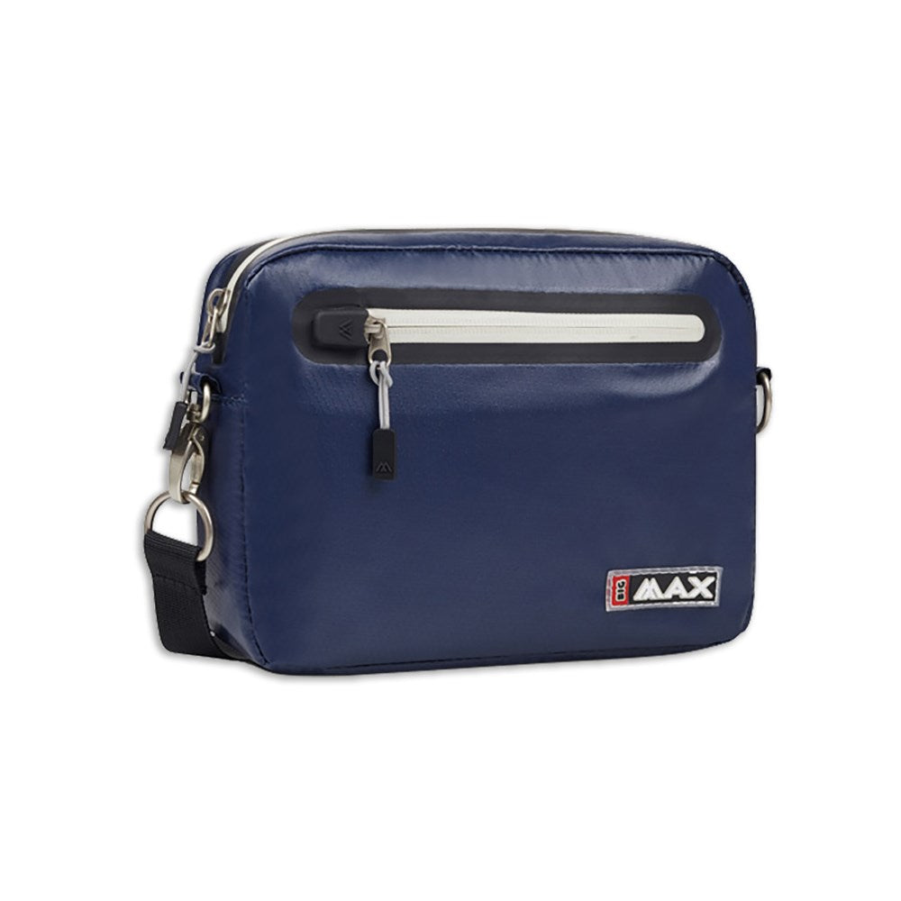 A blue BIG MAX branded golf accessory bag with a zipper and a red pull tab.