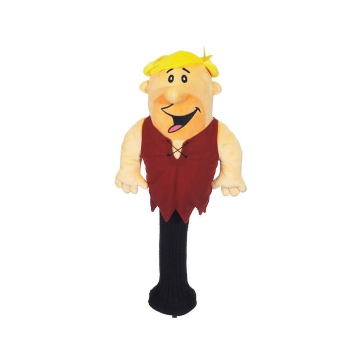 A knitted fabric driver headcover featuring an illustration of the character Barney Rubble.