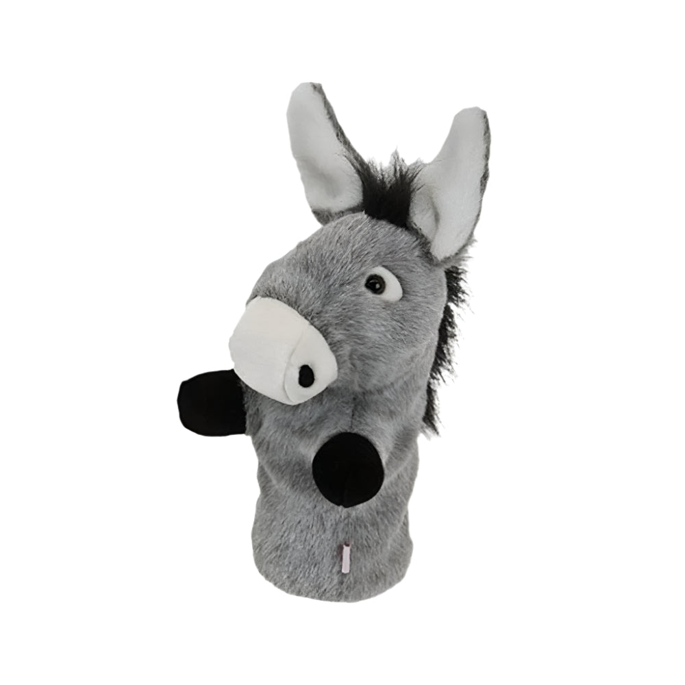 Golf club headcover designed as a gray donkey with black ears and white accents on the face.