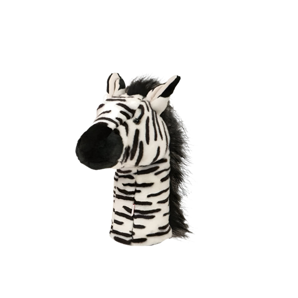 Golf club headcover designed to resemble a zebra