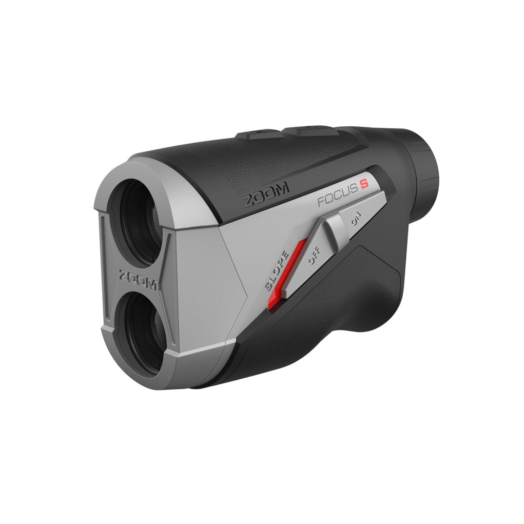 A Silver Black handheld laser rangefinder with the model name 'FOCUS S' displayed on the front