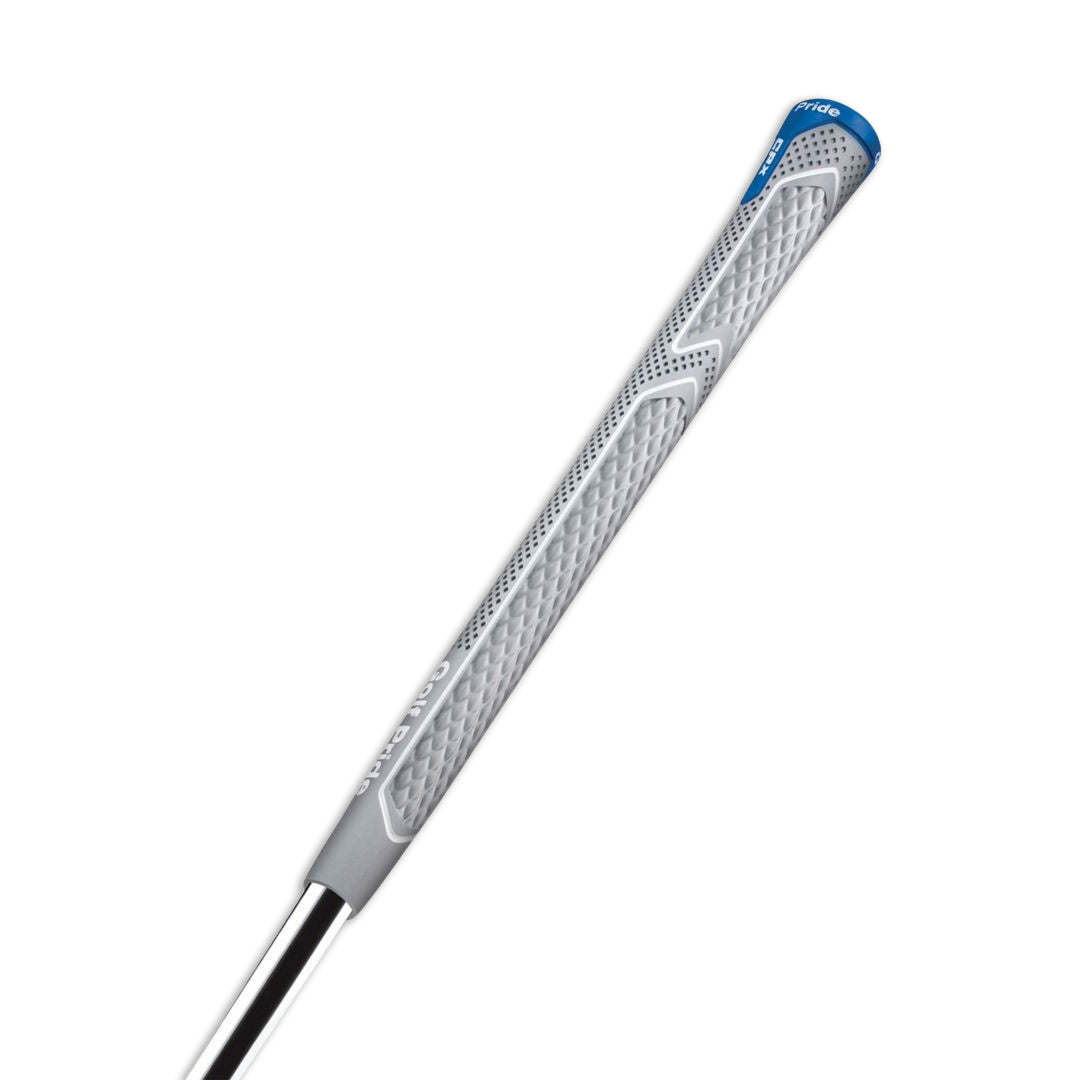 A close-up image of a Golf Pride brand golf club grip with a perfect hand grip print side view.