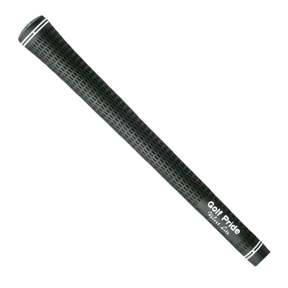 A black golf grip with white lettering that reads 'Golf Pride', designed for golf clubs.
