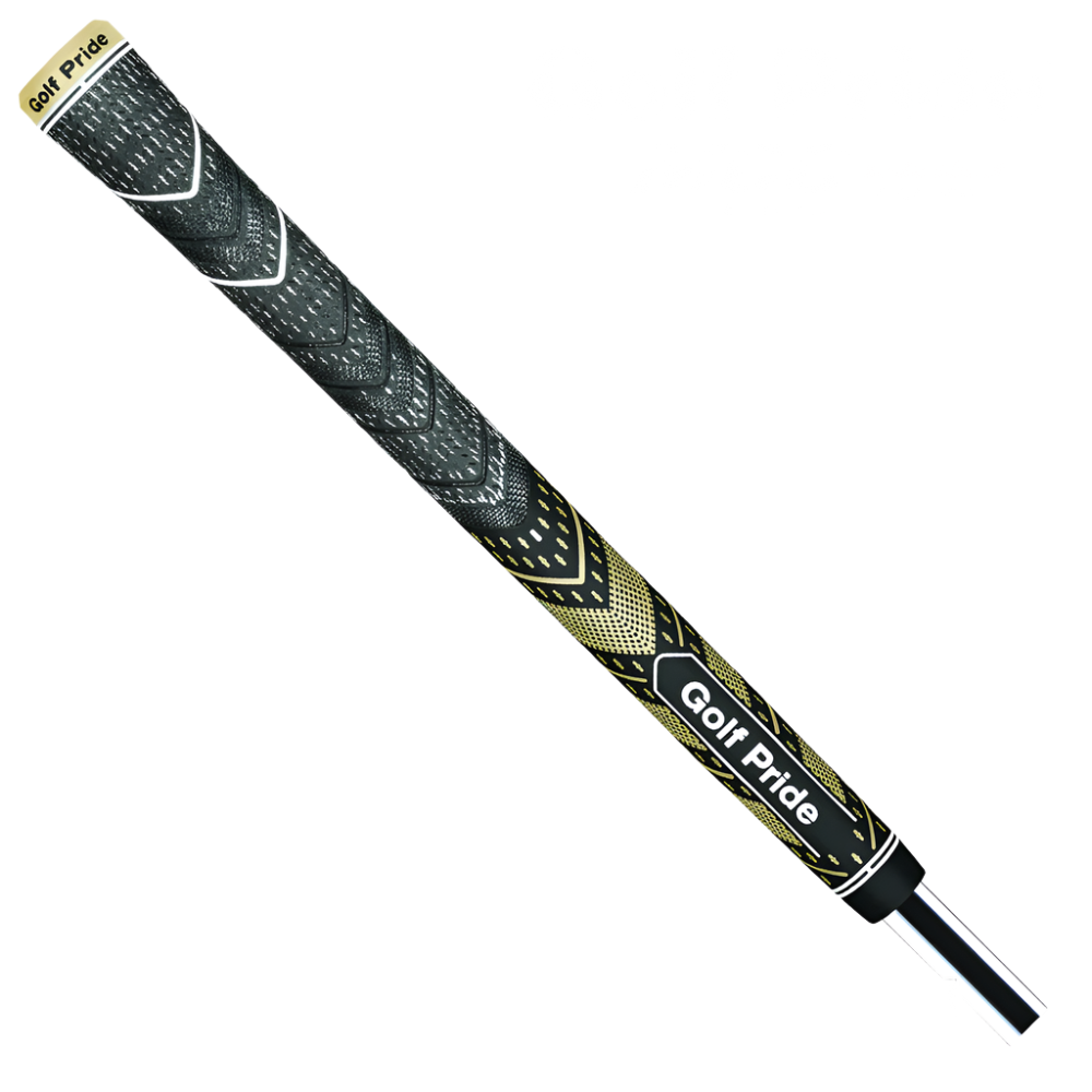 A Golf Pride midsize grip with New Decade MCC Plus 4 Teams design, featuring a black and yellow color scheme with team colors.