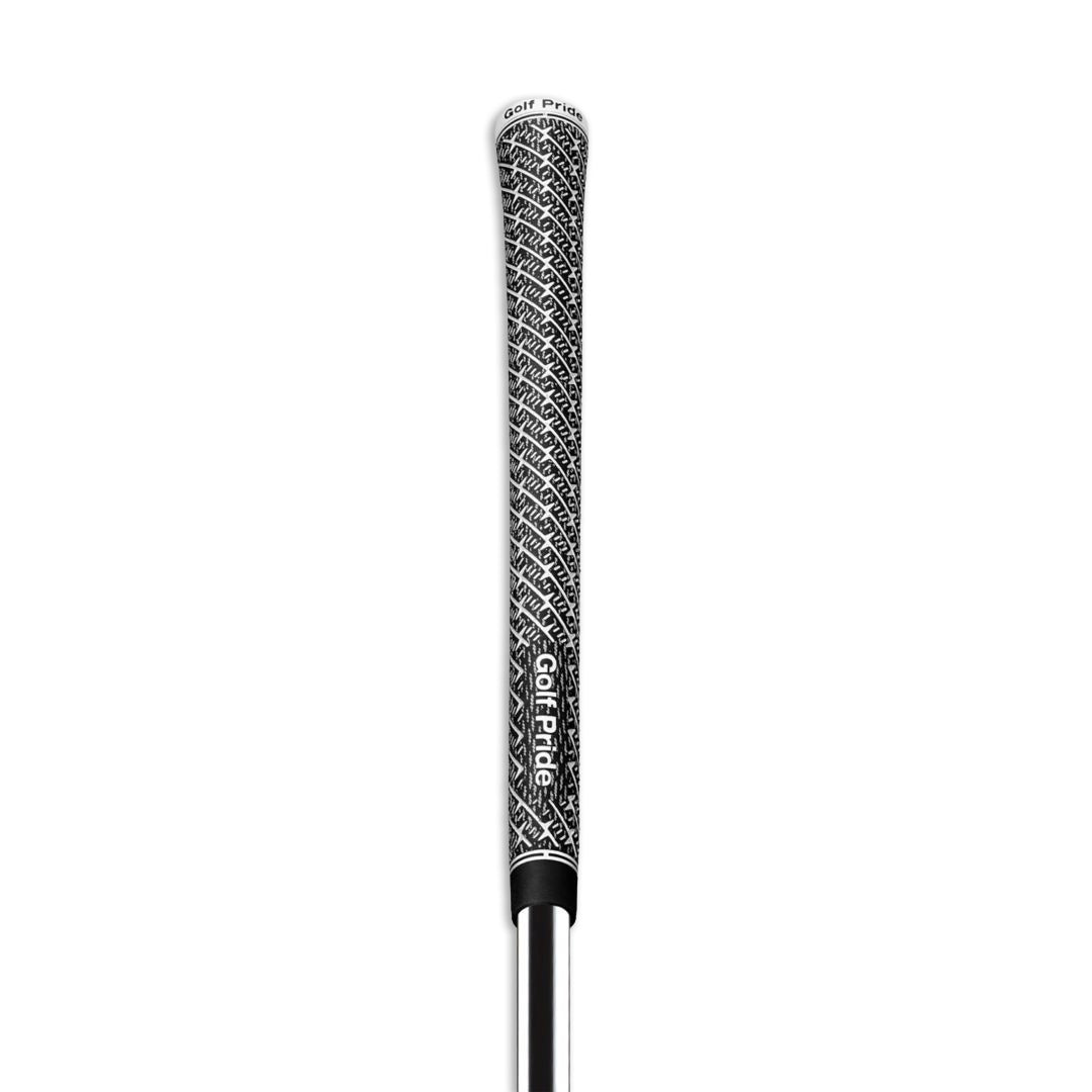 A Golf Pride midsize golf club grip with a Z-shaped texture pattern and white body paint fill vertical view