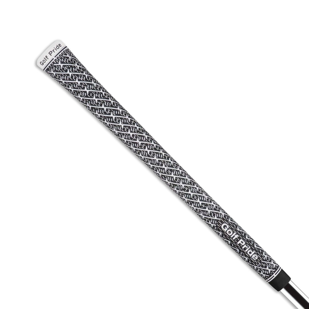 A Golf Pride midsize golf club grip with a Z-shaped texture pattern and white body paint fill side view.