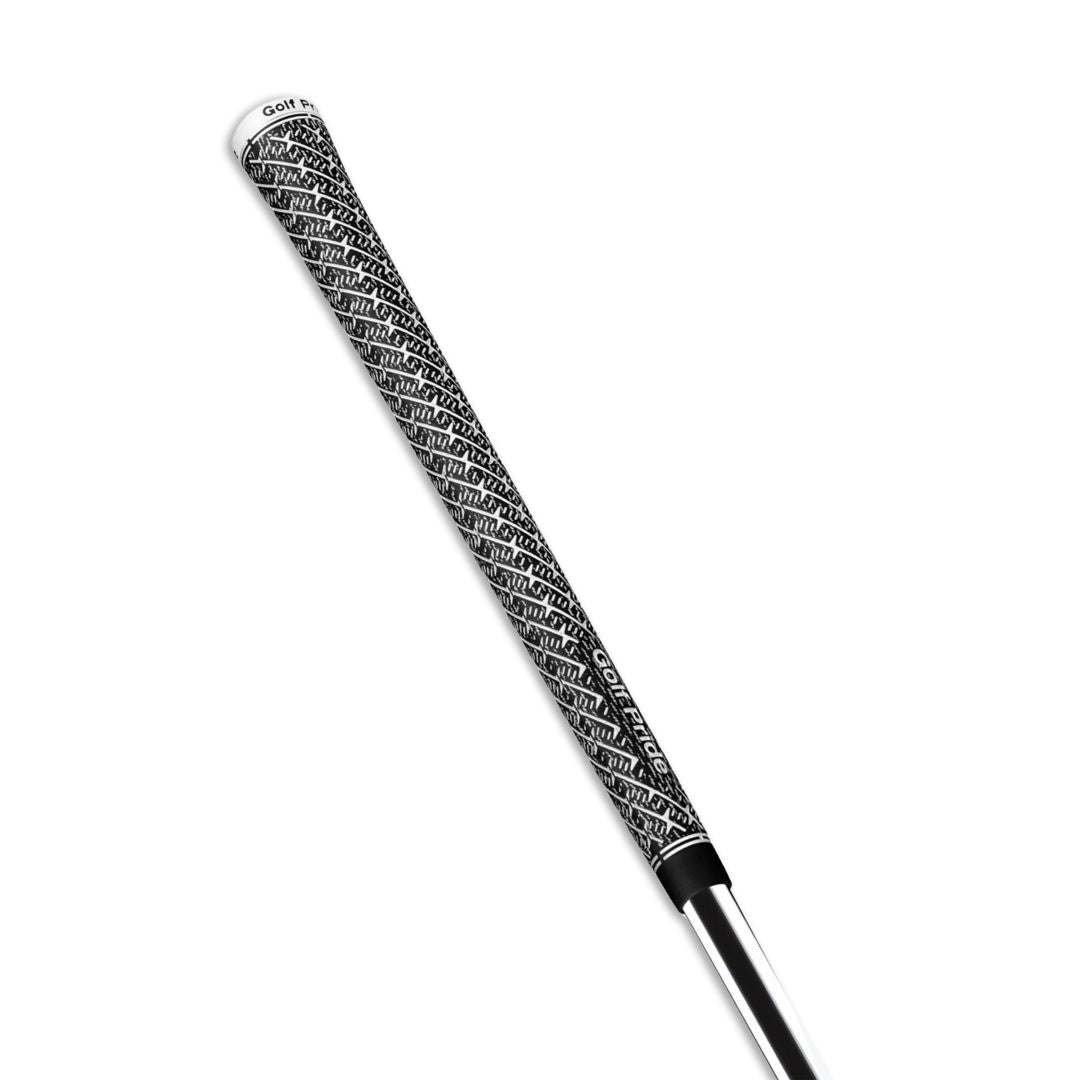 A Golf Pride midsize golf club grip with a Z-shaped texture pattern and white body paint fill side view