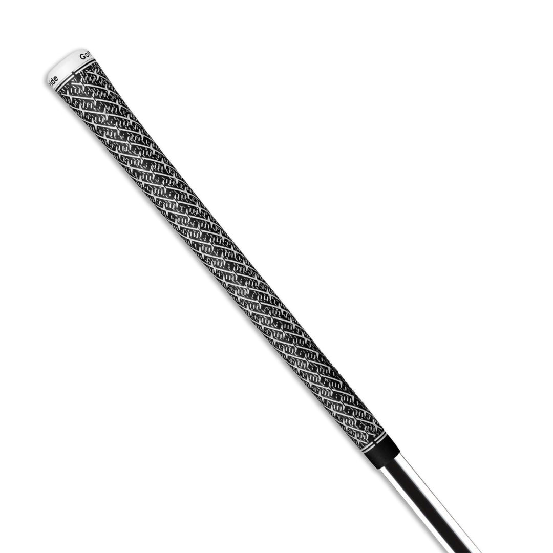 A Golf Pride midsize golf club grip with a Z-shaped texture pattern and white body paint fill back view.