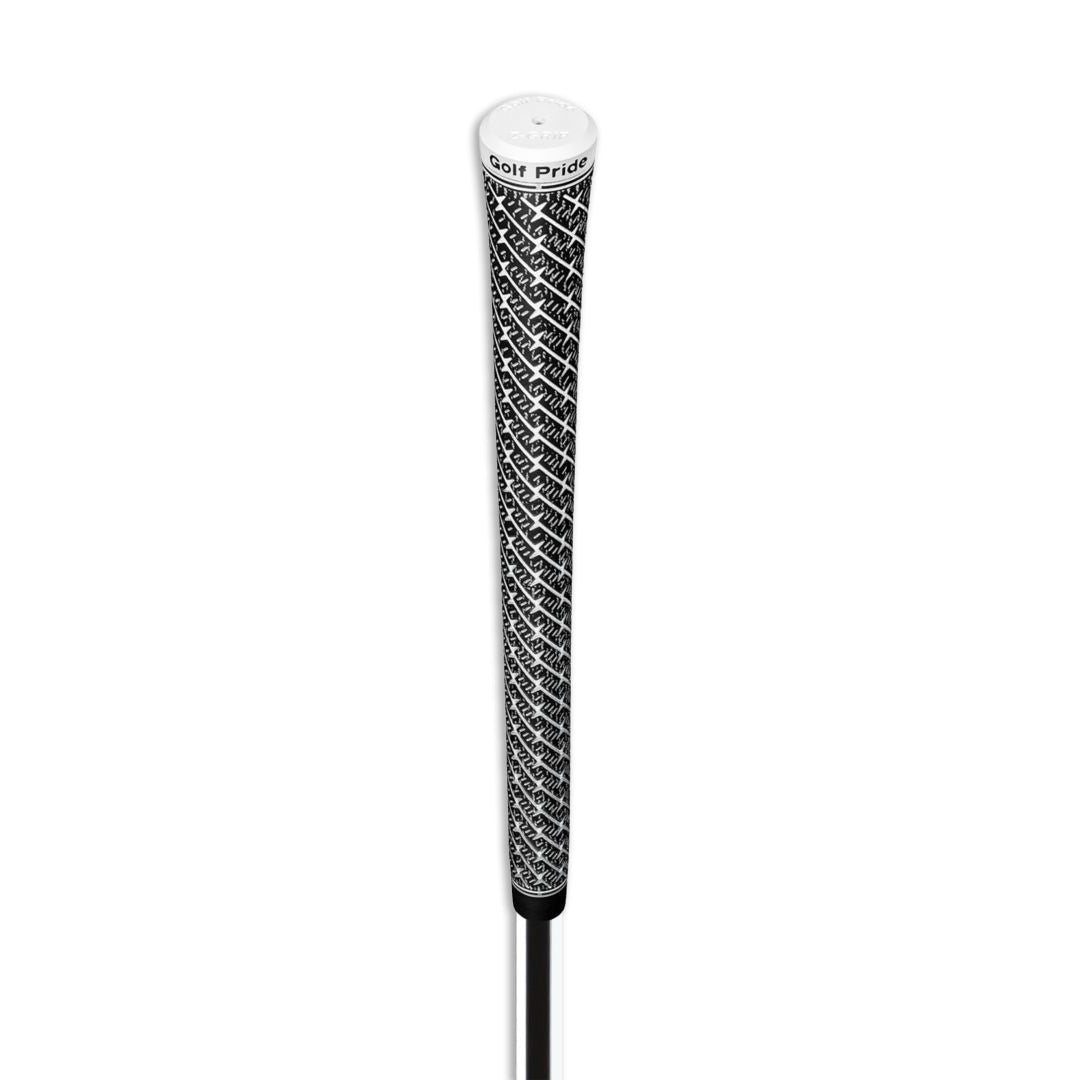 A Golf Pride midsize golf club grip with a Z-shaped texture pattern and white body paint fill full body view
