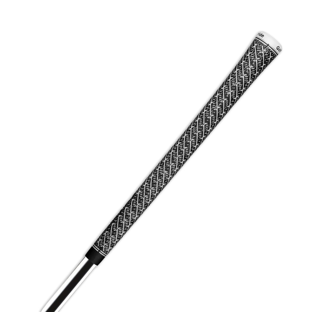 A Golf Pride midsize golf club grip with a Z-shaped texture pattern and white body paint fill side profile view.