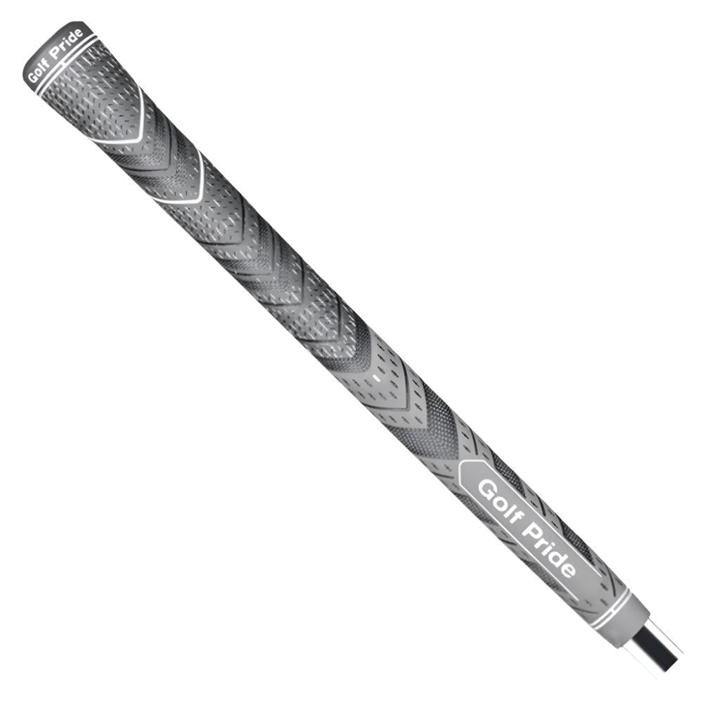 A black and gray Golf Pride golf club grip with texture and branding displayed.