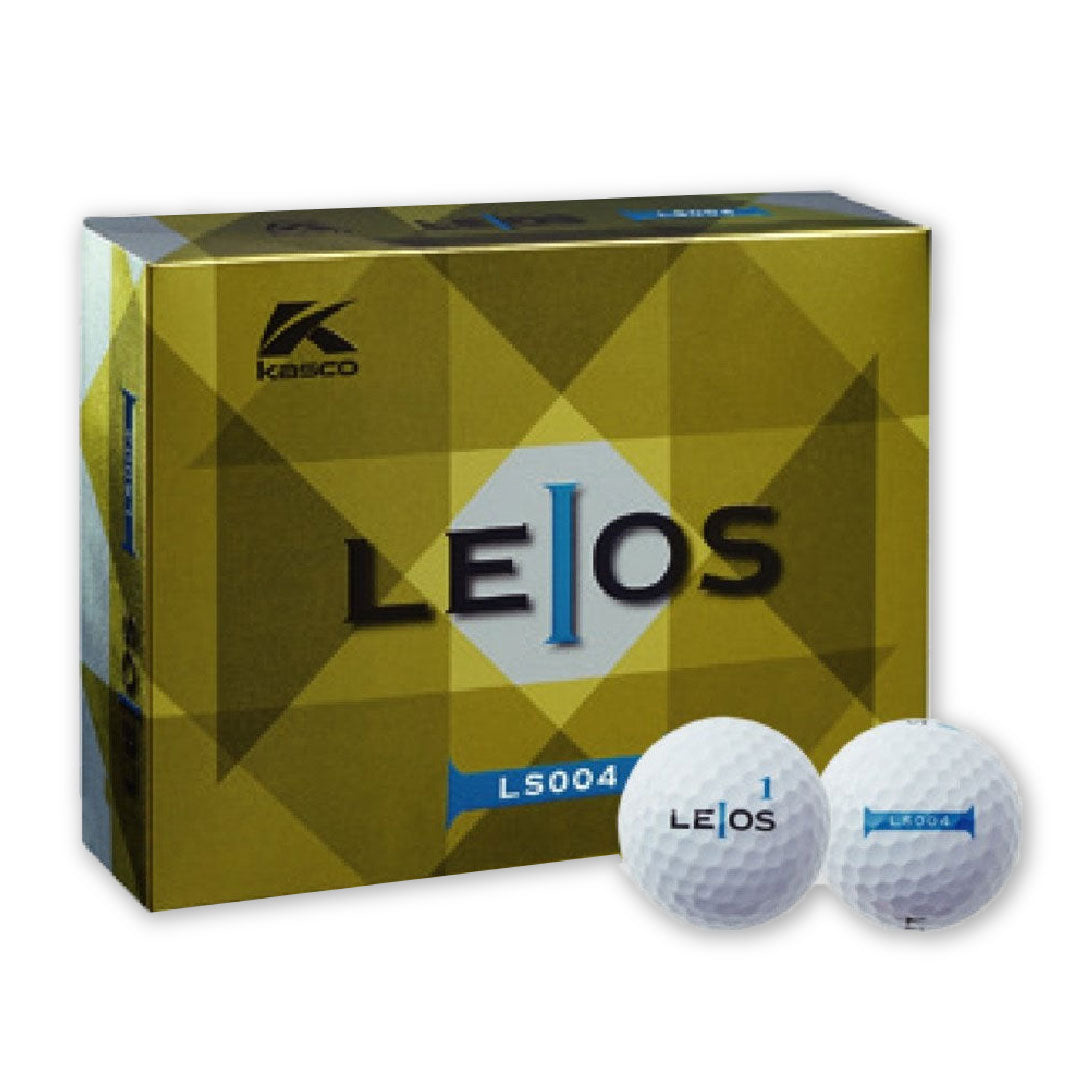 A box of Kasco LS-004 golf balls with one ball placed in front of the box, showing the brand and model number.