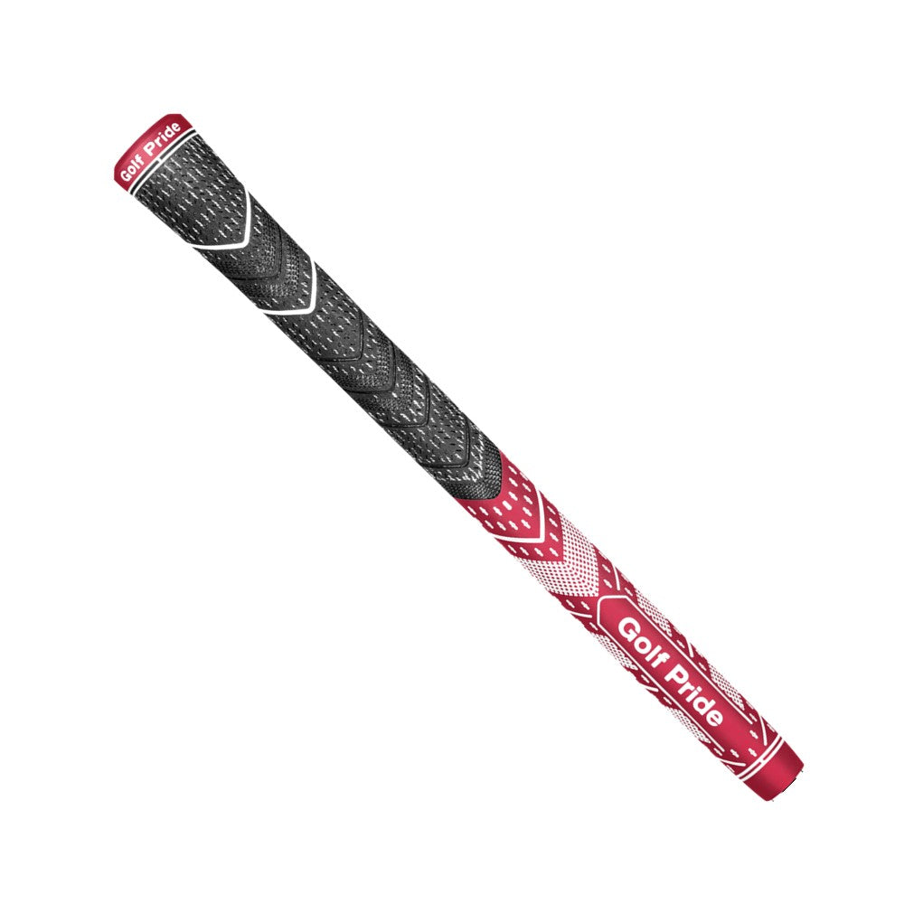 A Golf Pride midsize grip with New Decade MCC Plus 4 Teams design, featuring a red and white color scheme with team colors.