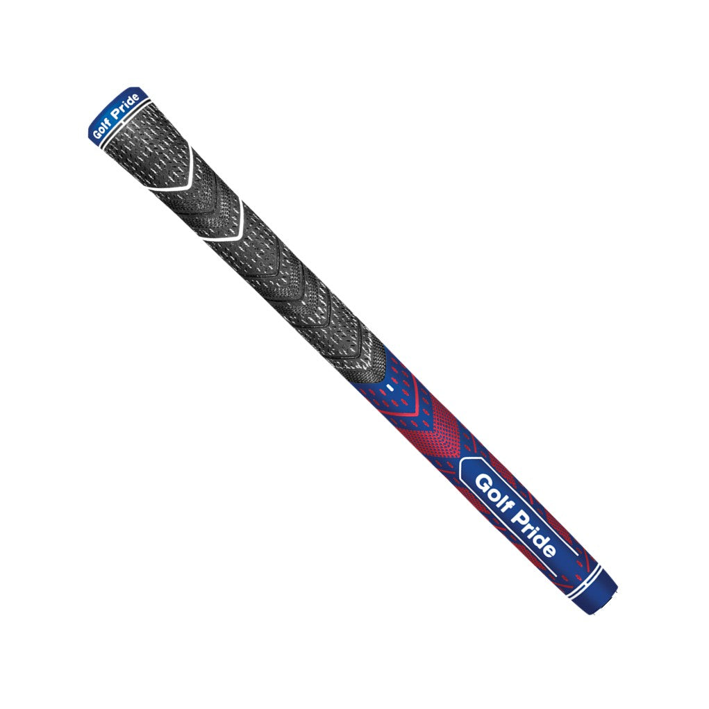 A Golf Pride midsize grip with New Decade MCC Plus 4 Teams design, featuring a blue and red color scheme with team colors.