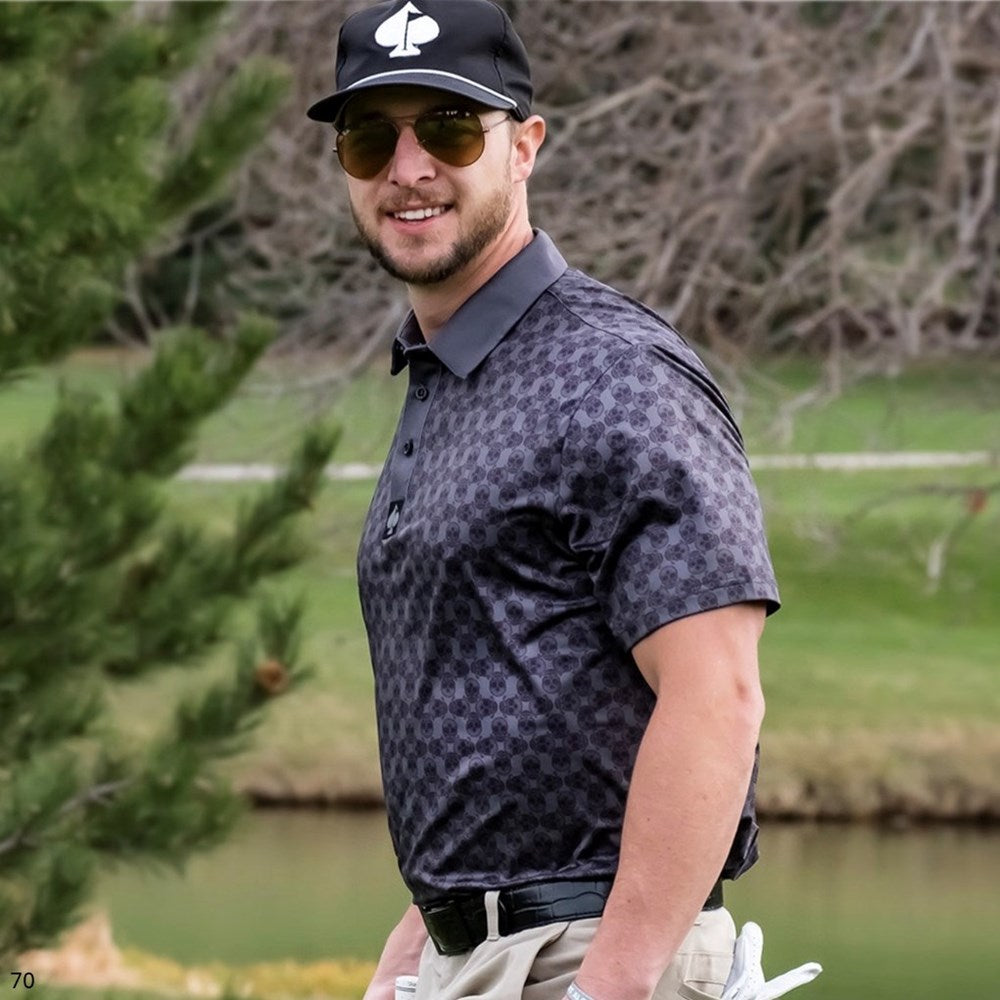 Pins & Aces - Polo Tee - Men’s Casual Graphite Grey Calavera
