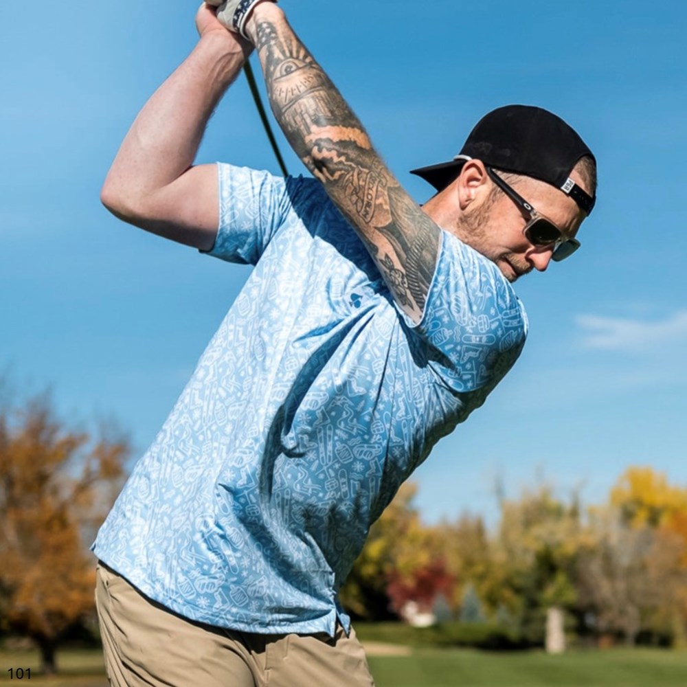 Pins & Aces - Polo Tee - Men’s Casual Sky Blue Ski Trip