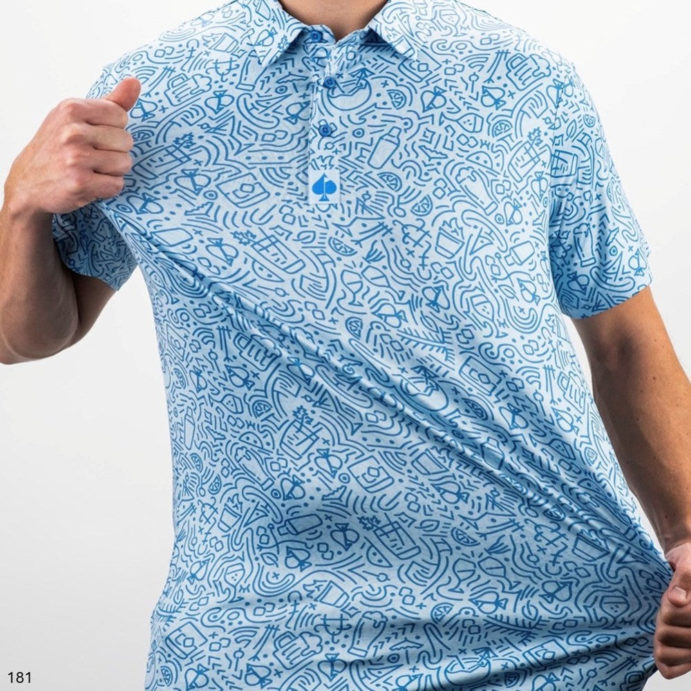 Pins & Aces - Polo Tee - Men’s Casual Coastal Doodle