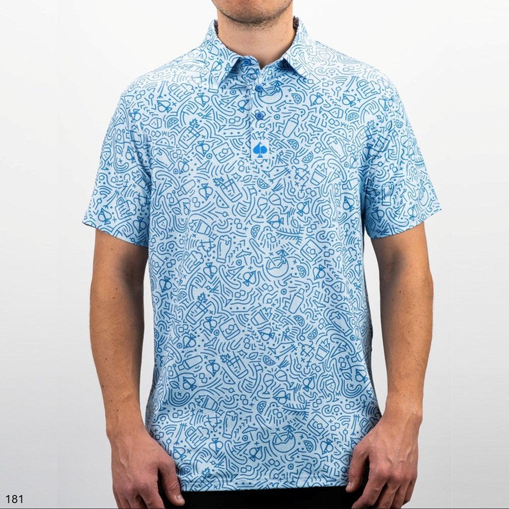 Pins & Aces - Polo Tee - Men’s Casual Coastal Doodle