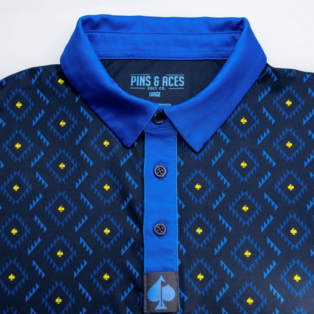 Pins & Aces - Polo Tee - Men’s Casual Navy Diamond Grid