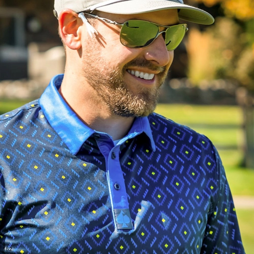 Pins & Aces - Polo Tee - Men’s Casual Navy Diamond Grid