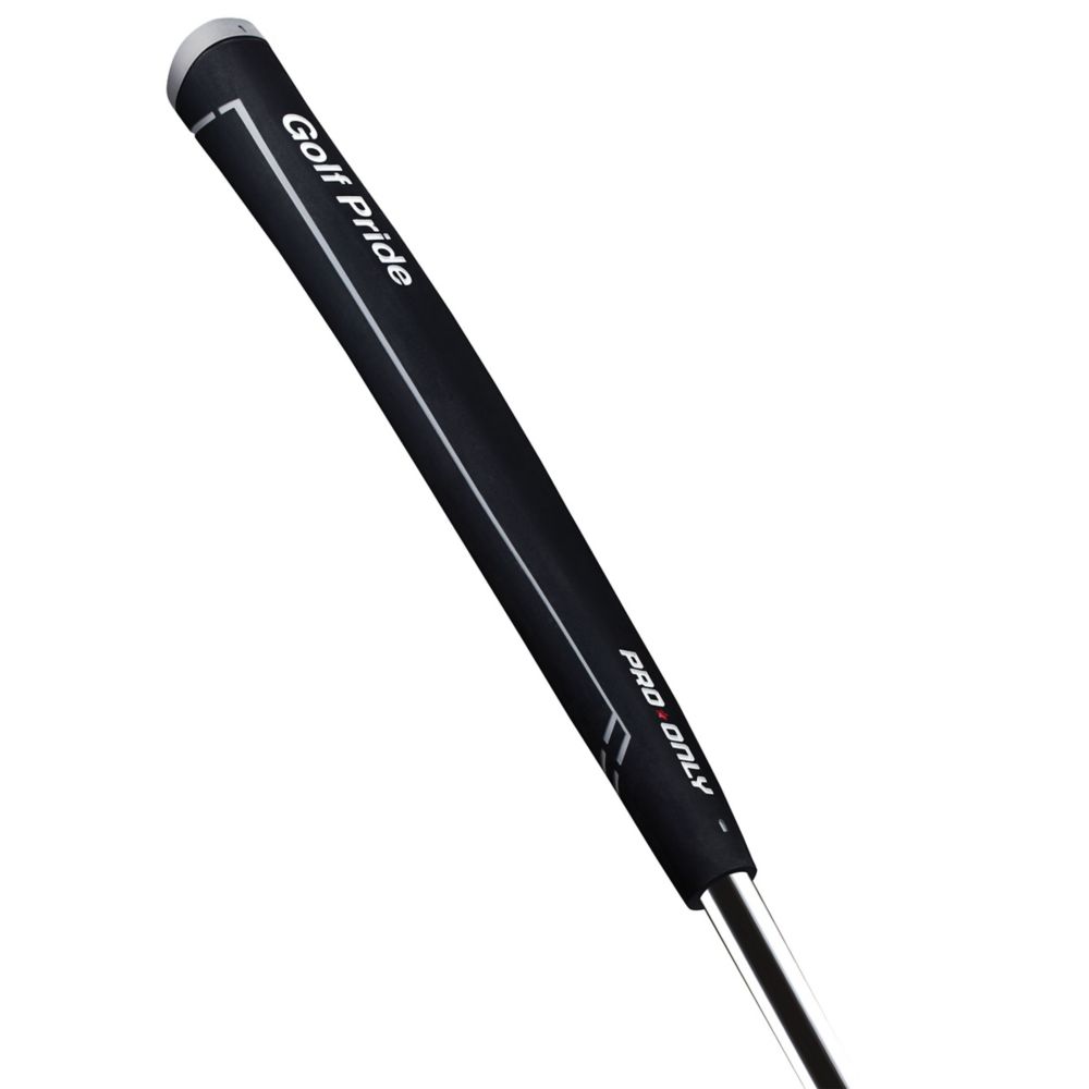A black Golf Pride putter grip with white text indicating the brand and model. PRO ONLY brand tag