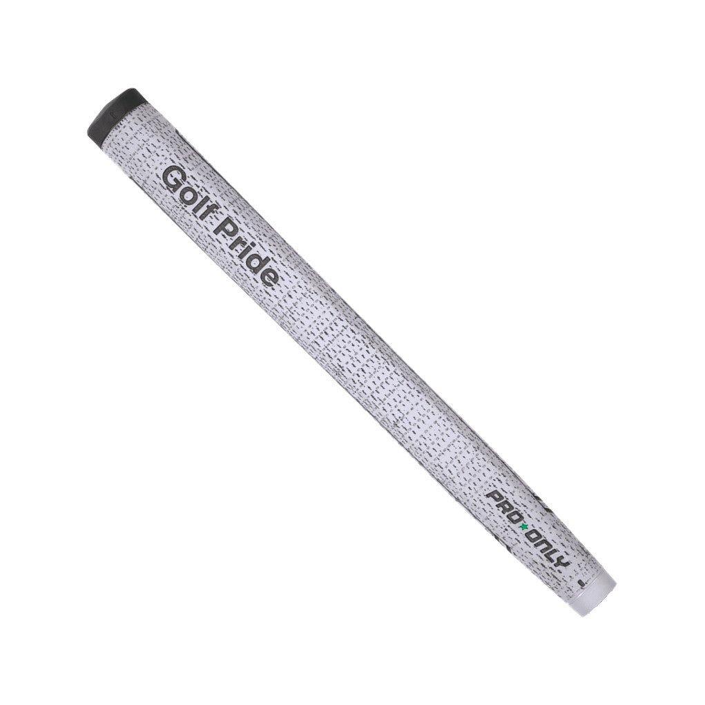 A Golf Pride putter grip with a silver cord and black details.