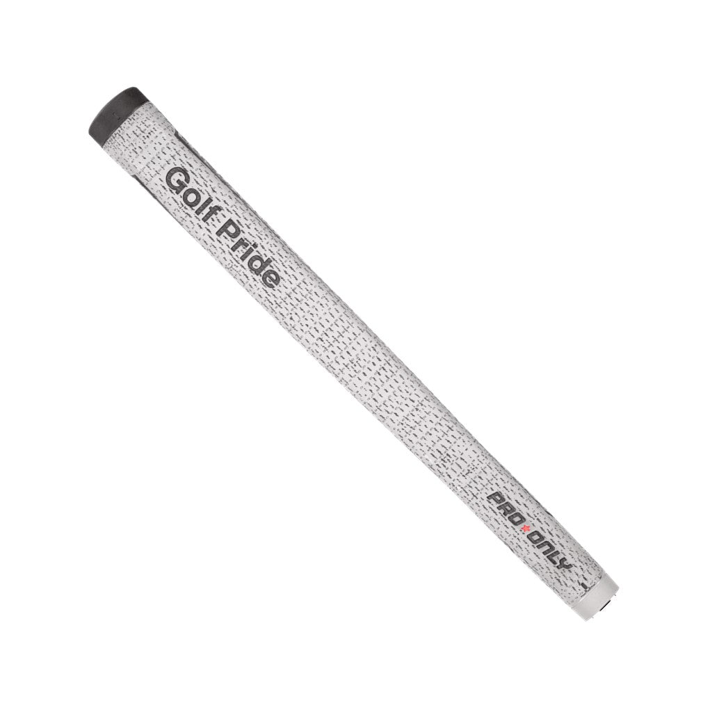 A Golf Pride putter grip with a silver cord and black details.