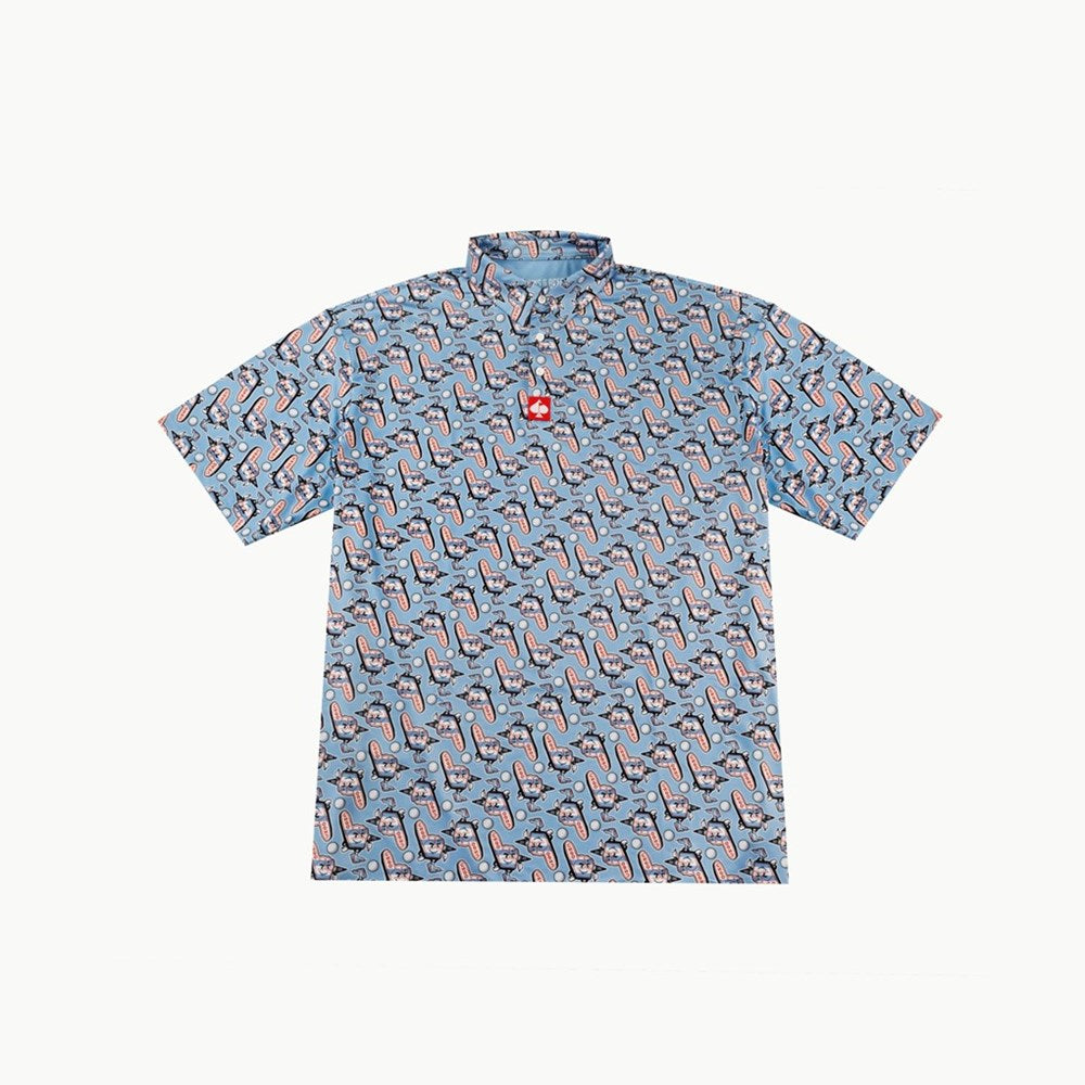 Pins & Aces - Polo Tee - Men’s Casual Aqua Blue Fore! Finger