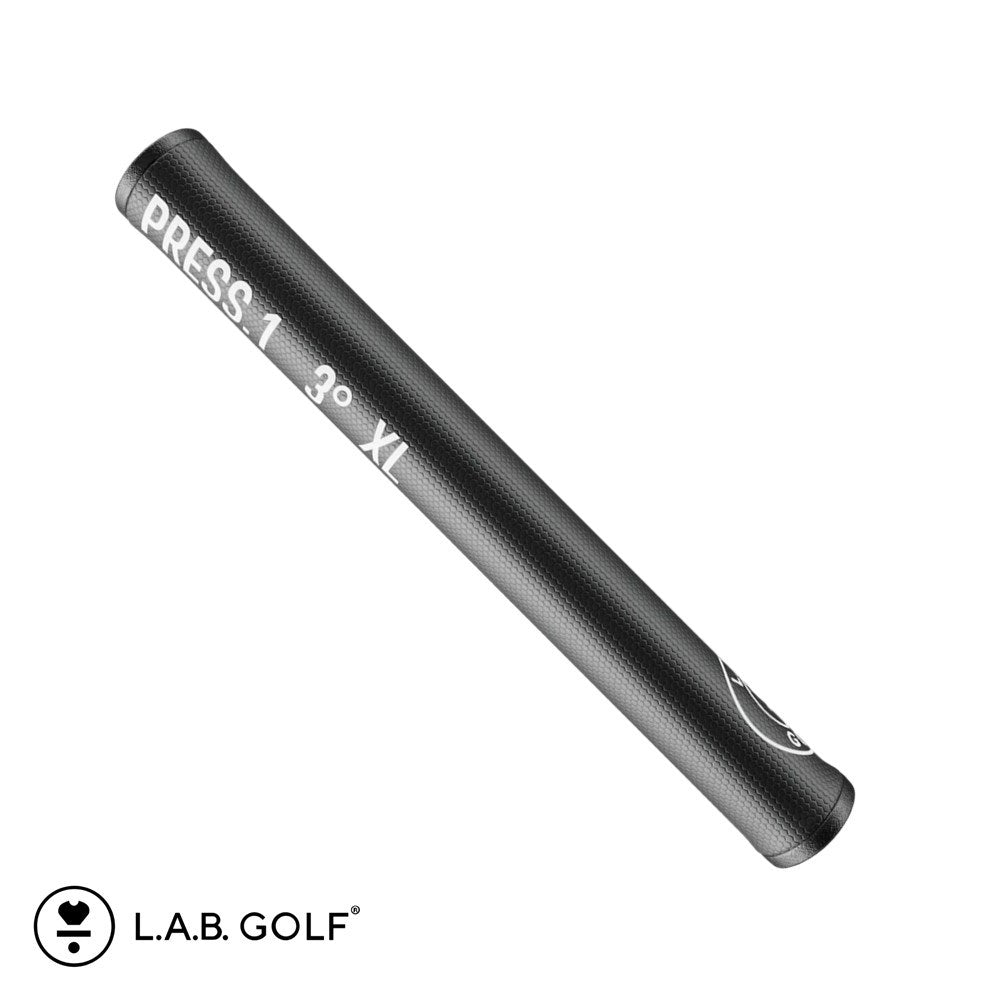 A black putter grip with the text 'PRESS I 3° XL' printed on it, along with the L.A.B. GOLF logo.