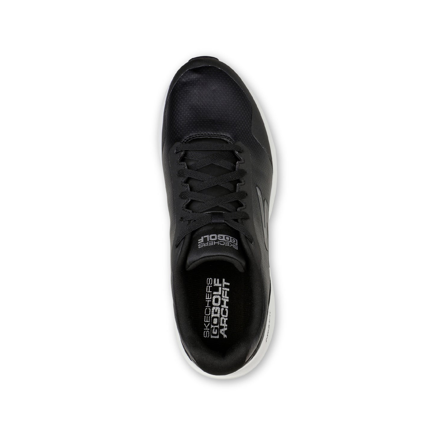 A pair of SKECHERS GO GOLF Max 2 black spikeless golf shoes with a lace-up synthetic upper and a removable Arch Fit insole system.