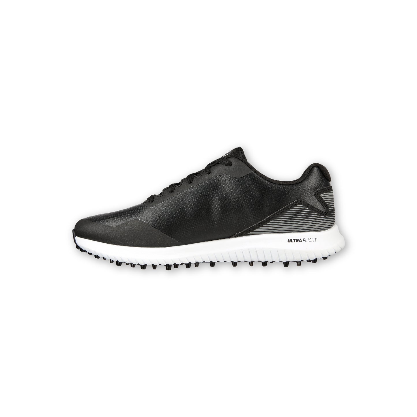 A pair of SKECHERS GO GOLF Max 2 black spikeless golf shoes with a lace-up synthetic upper and a removable Arch Fit insole system.