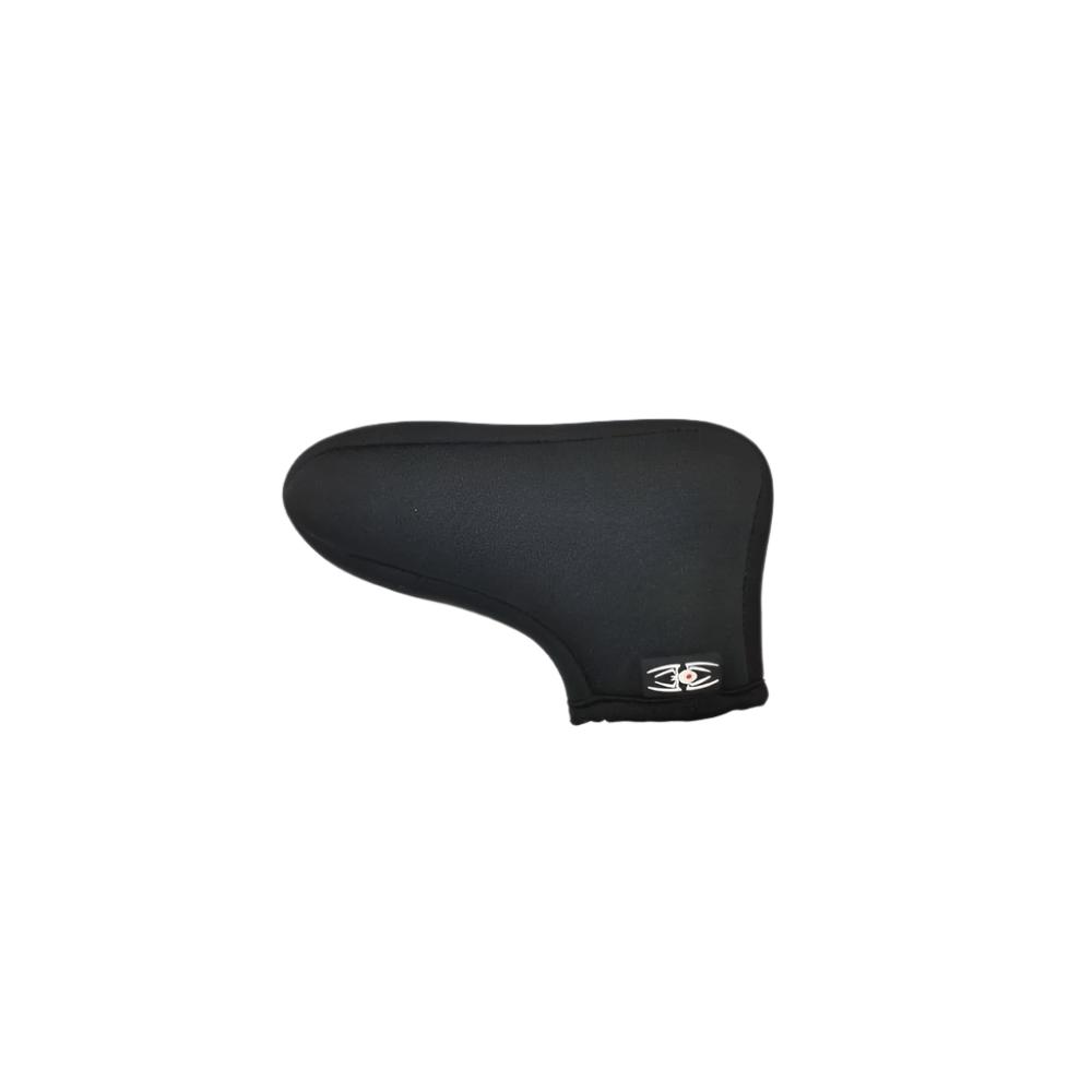 A black putter headcover with a soft interior, featuring the Spider brand logo.