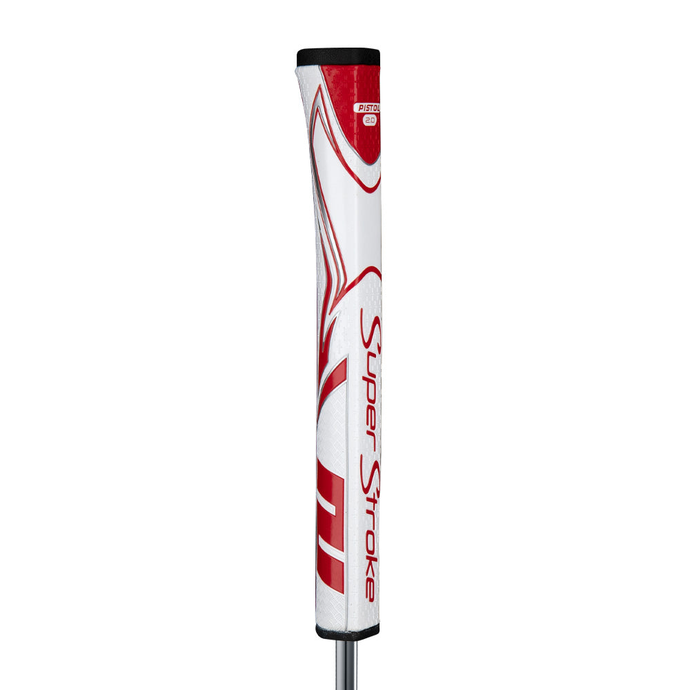 A putter grip with a pistol-style top, featuring the Super Stroke brand logo.