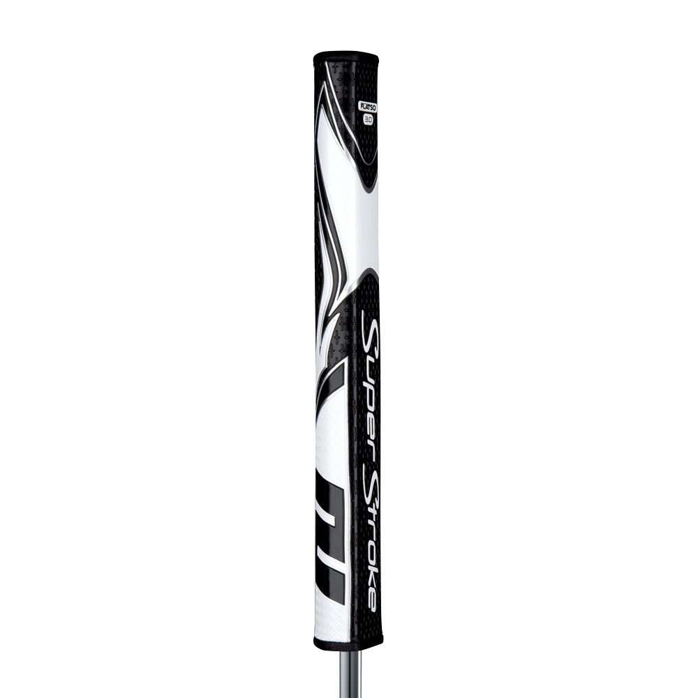 A SuperStroke Zenergy Flatso 3.0 putter grip, predominantly gray with black accents and white detailing.